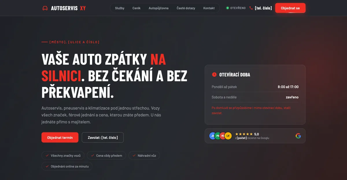 Návrh webu pro autoservis